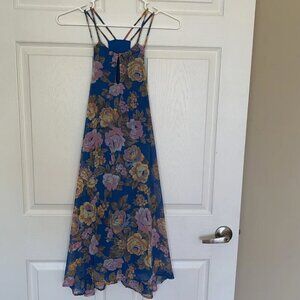 Altar’d State Dress Women’s Medium Blue Spaghetti Strap Floral Sheer Keyhole